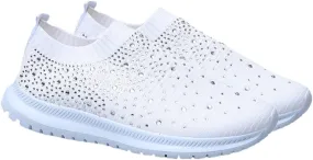 1pair Casual Women Sports Shoes Breathable Rhinestone Mesh Sneakers Lightweight Low-Heeled Fashion Footwear for Sports Parties Indoor and Outdoor Activities White