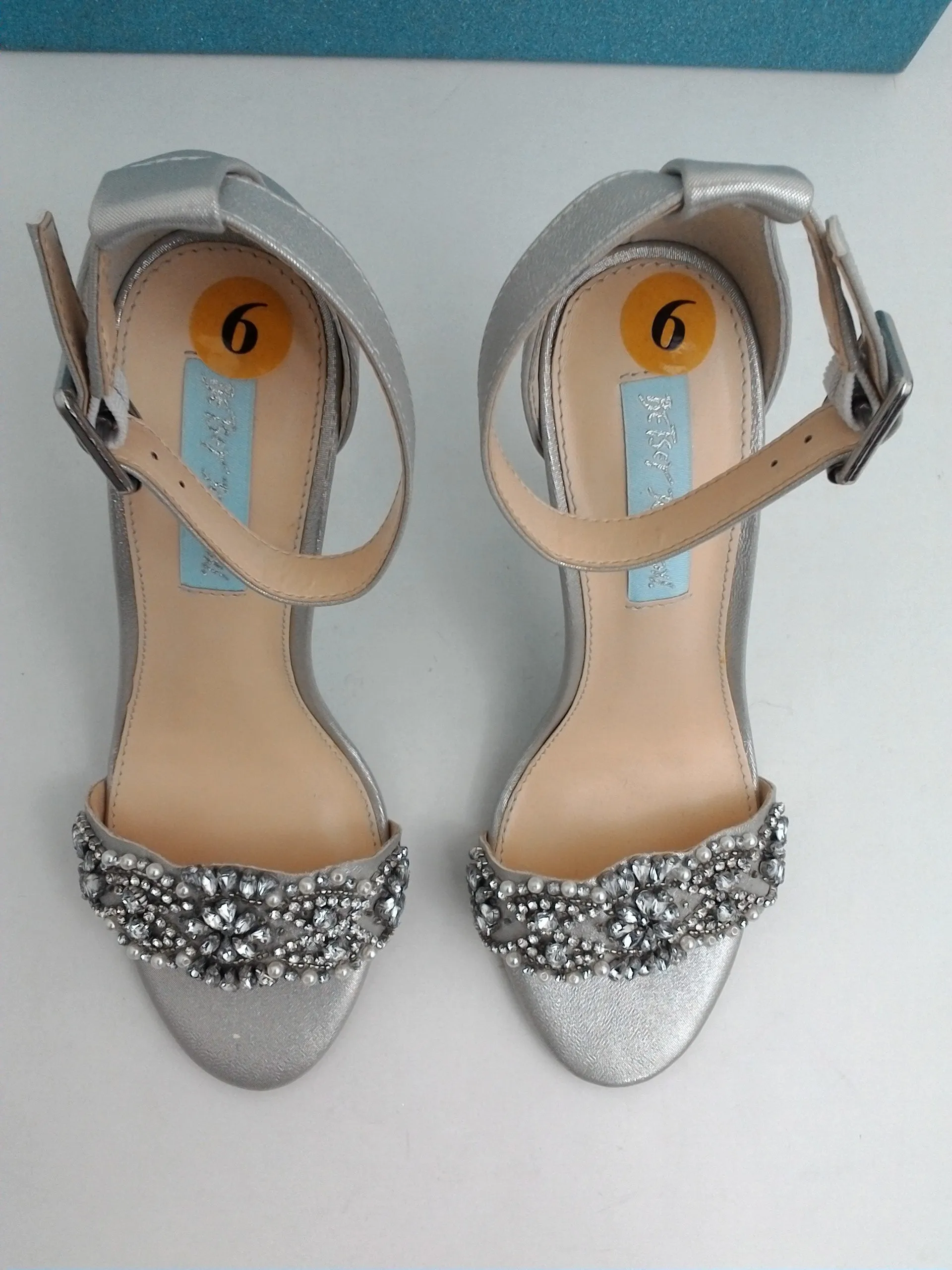 Blue Betsey Johnson Women's Elora Silver Heeled Sandals Size 6 M