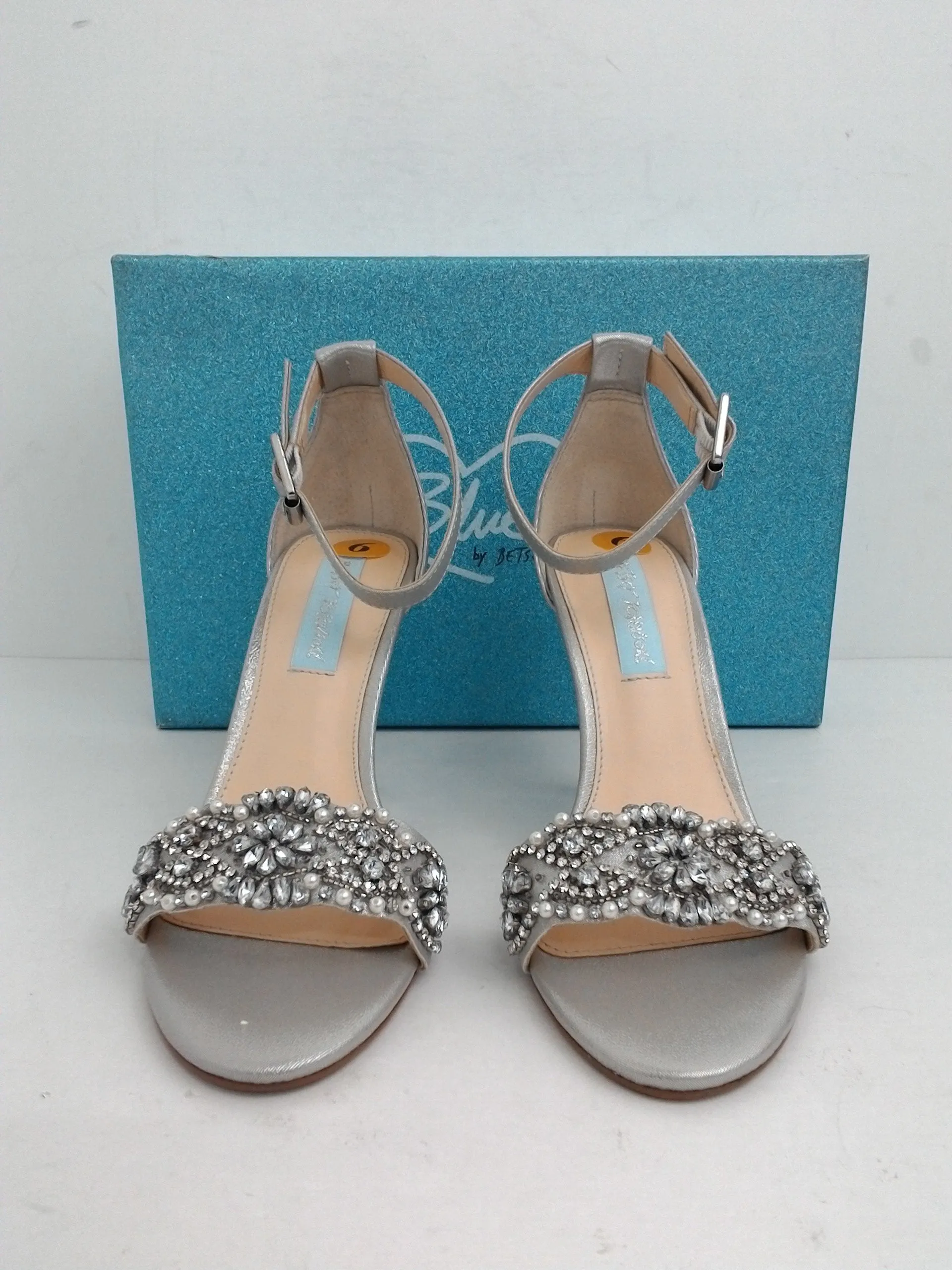 Blue Betsey Johnson Women's Elora Silver Heeled Sandals Size 6 M