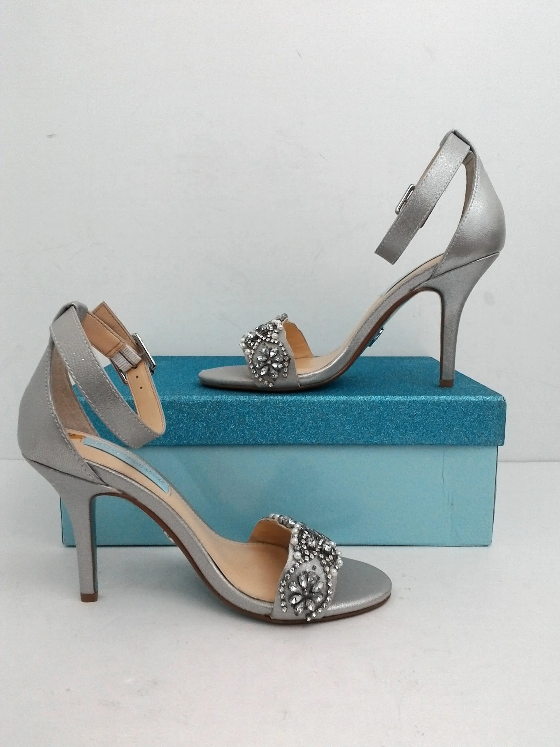 Blue Betsey Johnson Women's Elora Silver Heeled Sandals Size 6 M
