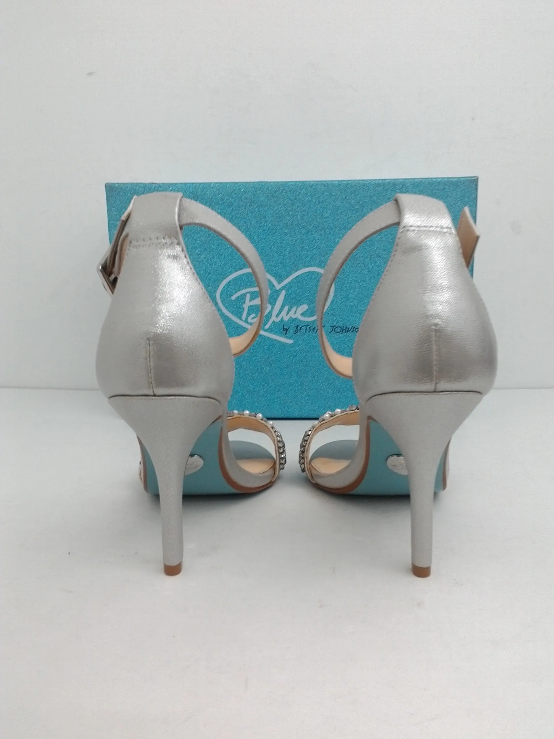 Blue Betsey Johnson Women's Elora Silver Heeled Sandals Size 6 M