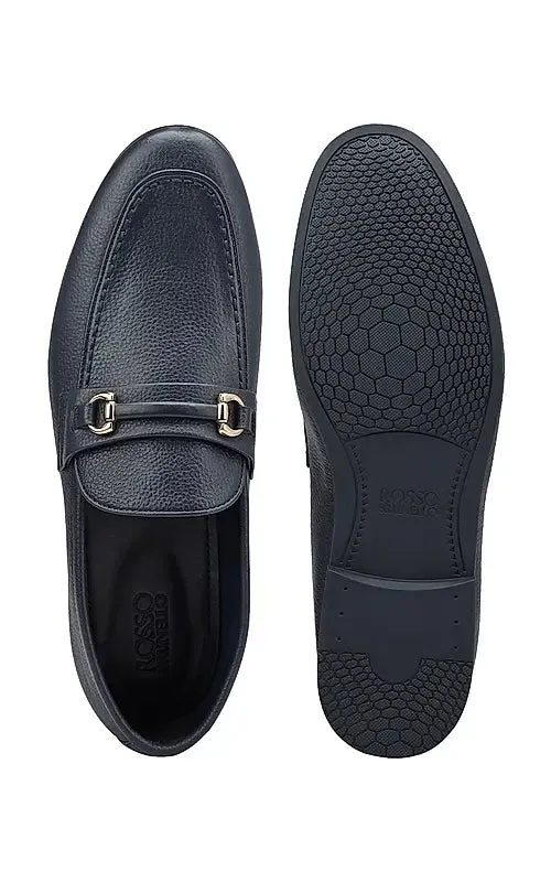 Blue Textured Leather Loafers