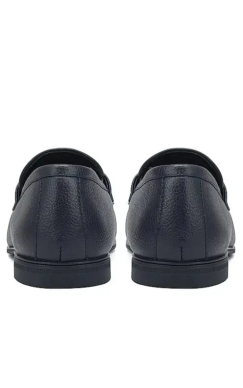 Blue Textured Leather Loafers