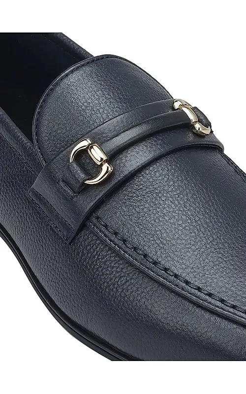 Blue Textured Leather Loafers