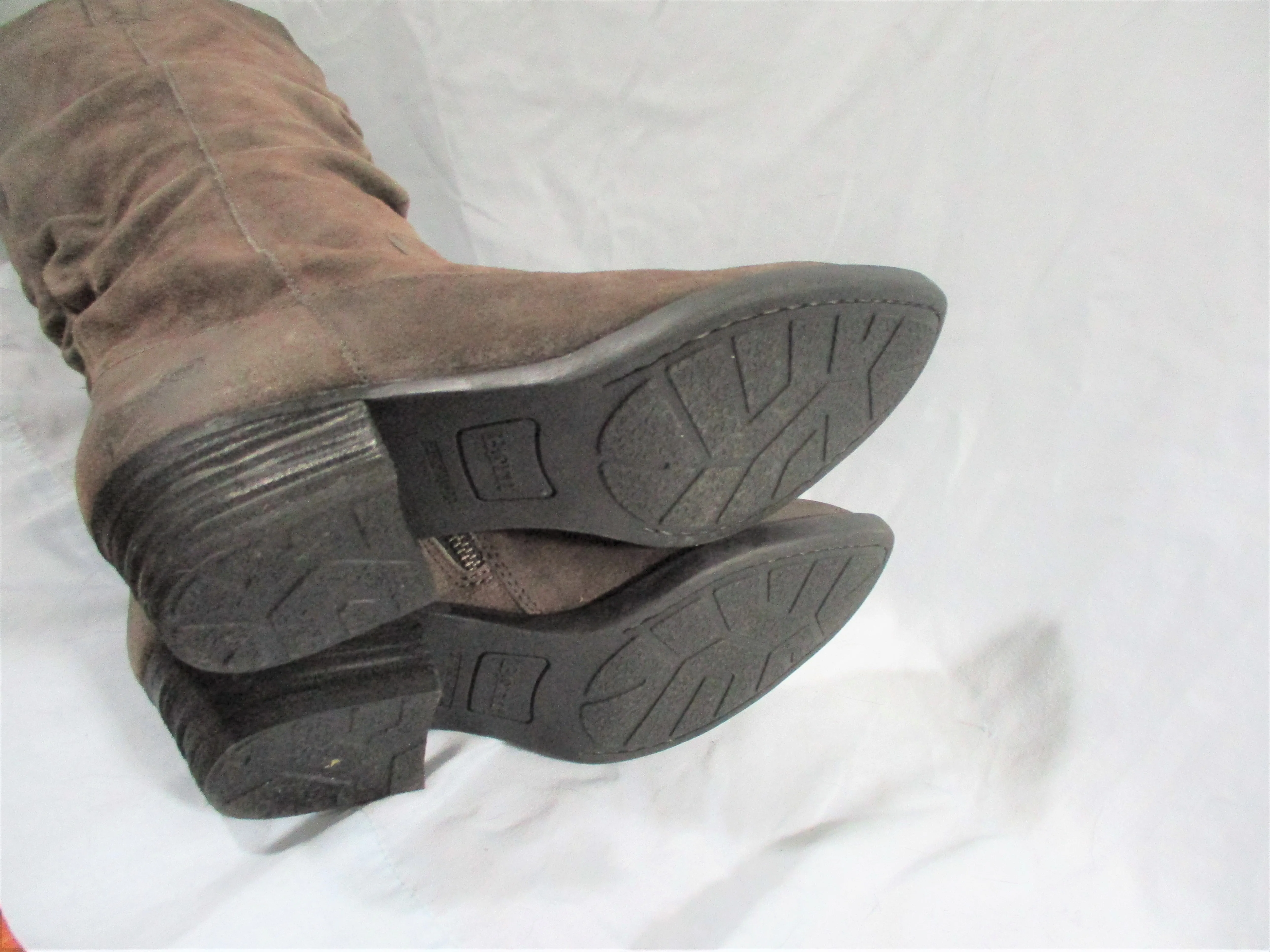 BORN BOC Knee High Slouch Suede LEATHER Moto RIDING BOOT Shoes BROWN 10