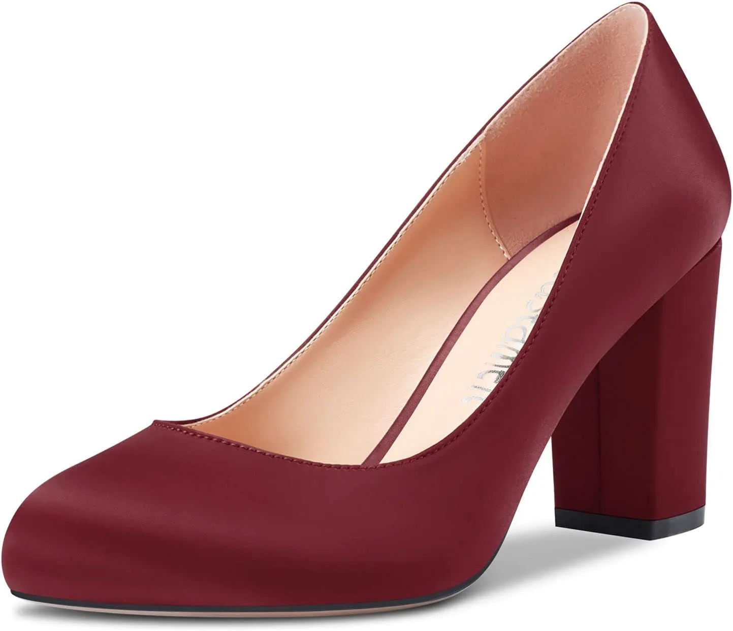 Castamere Women Chunky Block High Heel Round Toe Slip-on Pumps Wedding Party Dress 3.2 Inches Heels Shoes