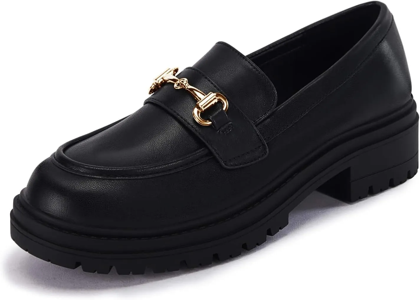 Coutgo Womens Chunky Platform Loafers Low Heel Flats Lug Sole Slip On Penny Loafers Office Work Dress Shoes with Chain