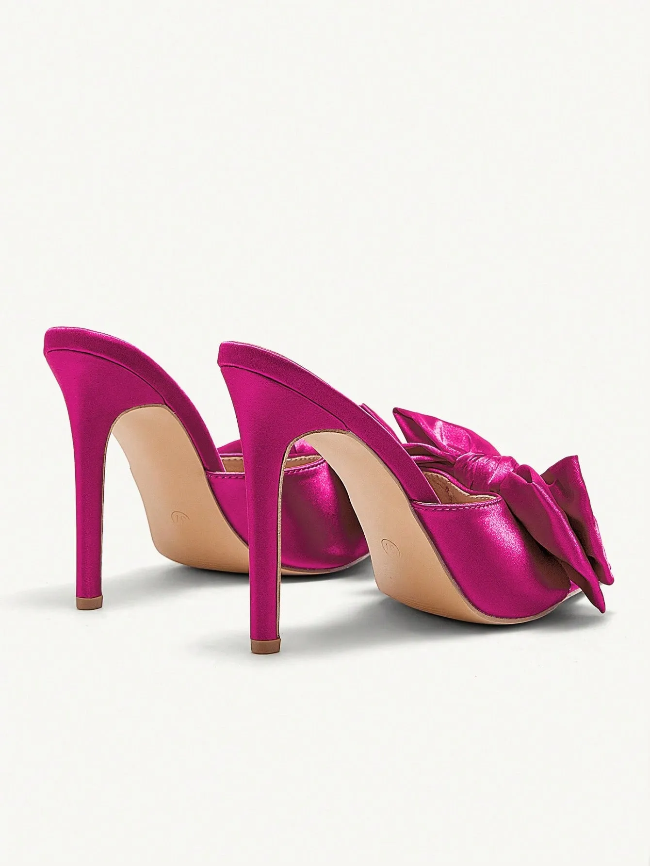 CUCCOO CHICEST Women's Fashionable Pink Elegant Bowknot Pointed Toe Stiletto Mules High Heeled Sandals