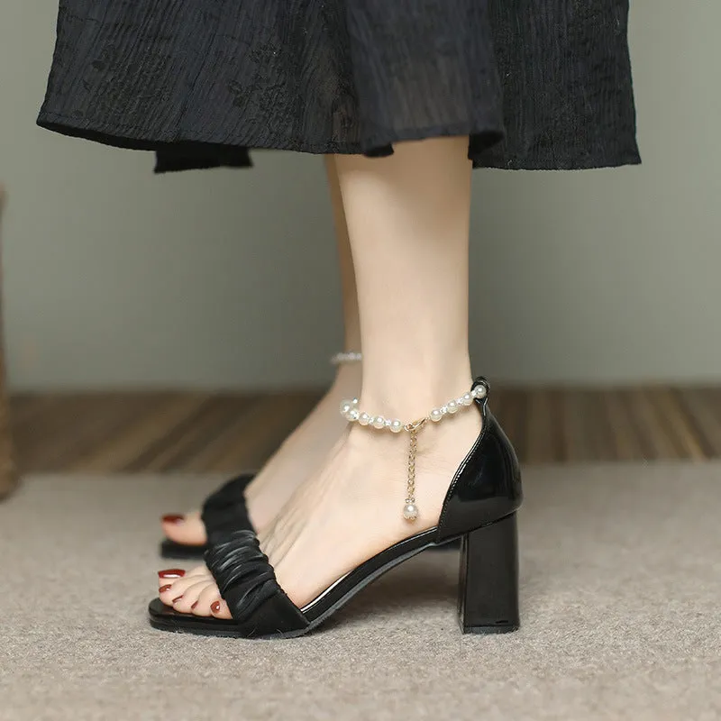DEANWANGK  Thick High Heel Sandals for Women  Summer New Fashion Fairy Style All-Match Sandals High-Profile Figure Buckle Sandals for Women