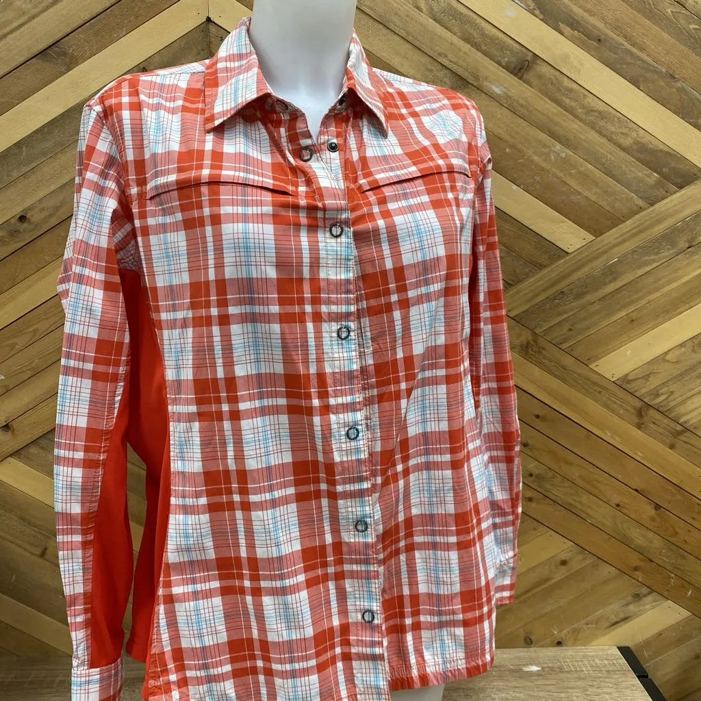 Eddie Bauer - woman's whittaker button shirt- MSRP $ 89: red plaid -women-Xl
