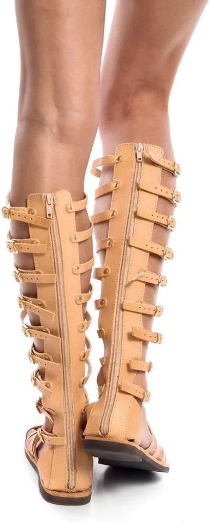 Gladiator Sandals for Women Flat,Women Gladiator Sandals Flat Summer Strappy Lace-Up Open Toe Knee High Flat Sandal
