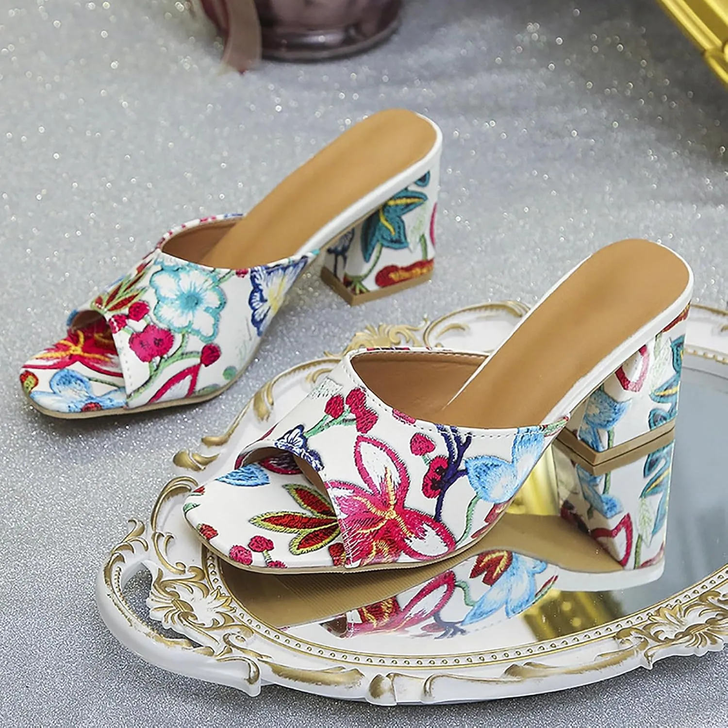 High Heel Sandals For Women Open Toe Chunky Heel Beach Sandal Fish Mouth Slingback Mules Comfortable Slip On Dress Shoes