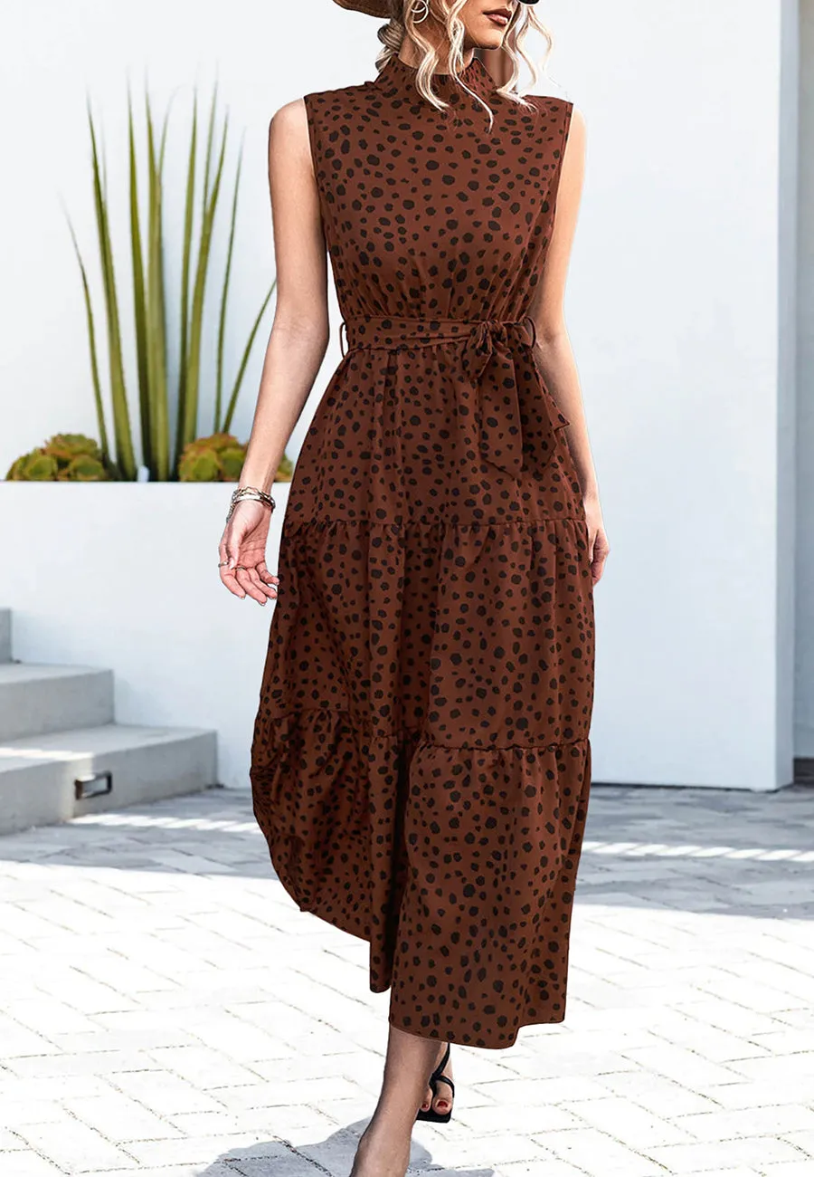 High Neck Cheetah Print Dress