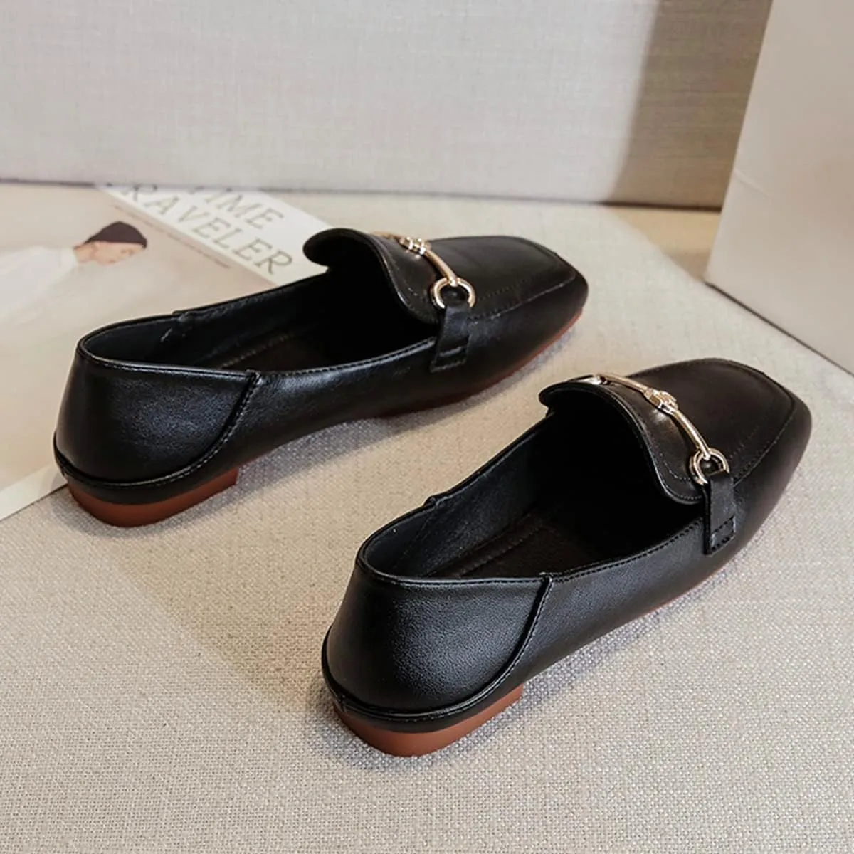 JOEupin Women's Penny Loafers Comfort Slip On Casual Flat Shoes Classic Walking Business Office Shoes
