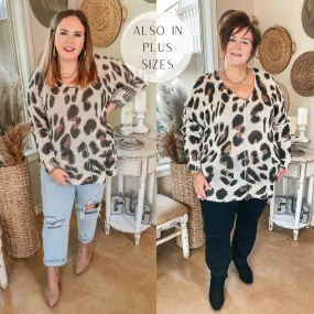 Keep Them Guessing Long Sleeve Leopard Print Sweater in Beige