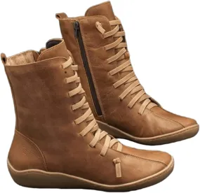 Ladmiple Ankle Boots For Women No Heel Casual Side Zipper Fashion Combat Booties Cowboy Cowgirl Western Short Booties