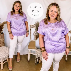 Last Chance Size 3XL | Complete Awe Short Sleeve Satin Leopard Print Top in Lavender
