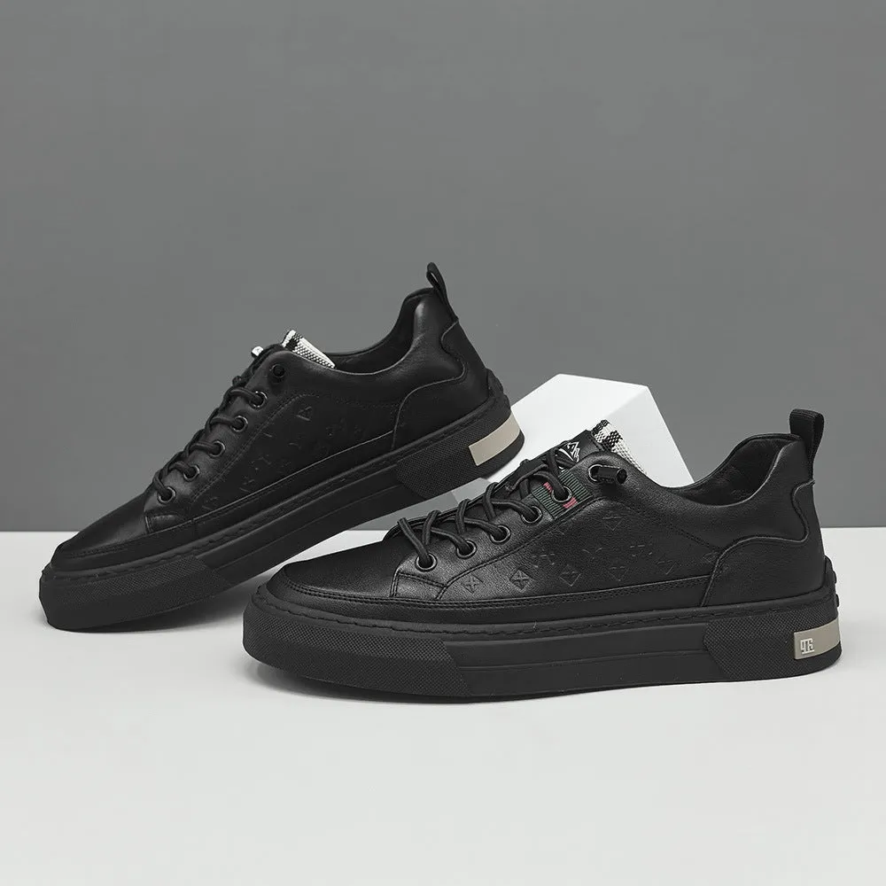 Men Fashion Embossed Leather Flat Casual Shoes