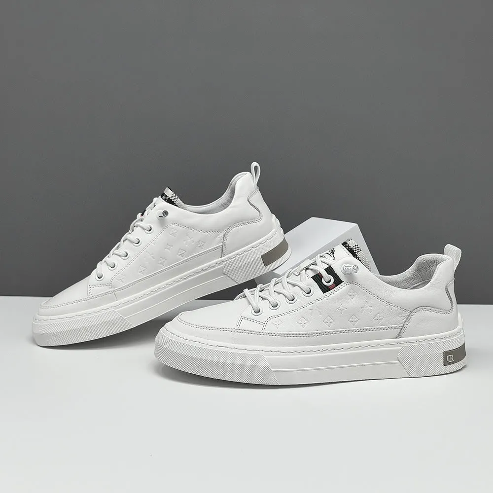 Men Fashion Embossed Leather Flat Casual Shoes
