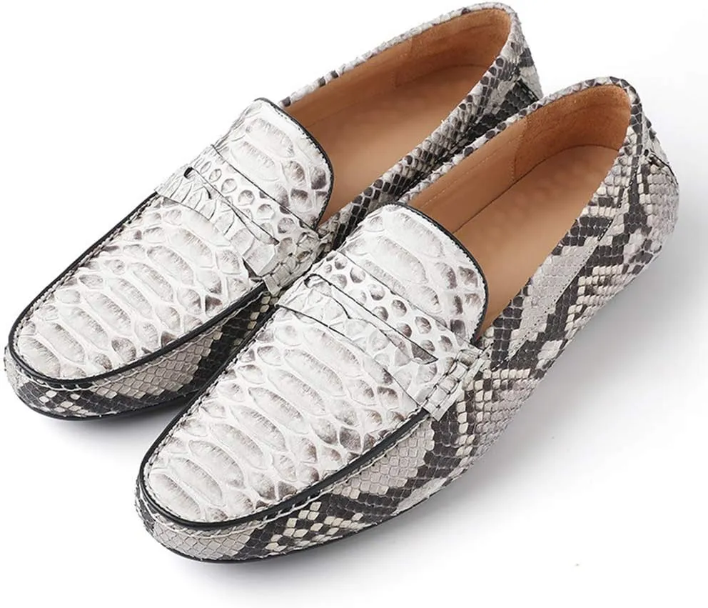 Men's Loafers,Outdoor Casual Work Walking Running Shoes High-end Genuine Leather Fashion Driving Flat Shoes,White- 41/UK 7.5/US 8