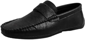 Men's Vegan Leather Loafers - Solid Color Round Toe Flexible Slip-Ons with Flat Heel, Resistant for Wedding, Outdoor, and Casual Wear