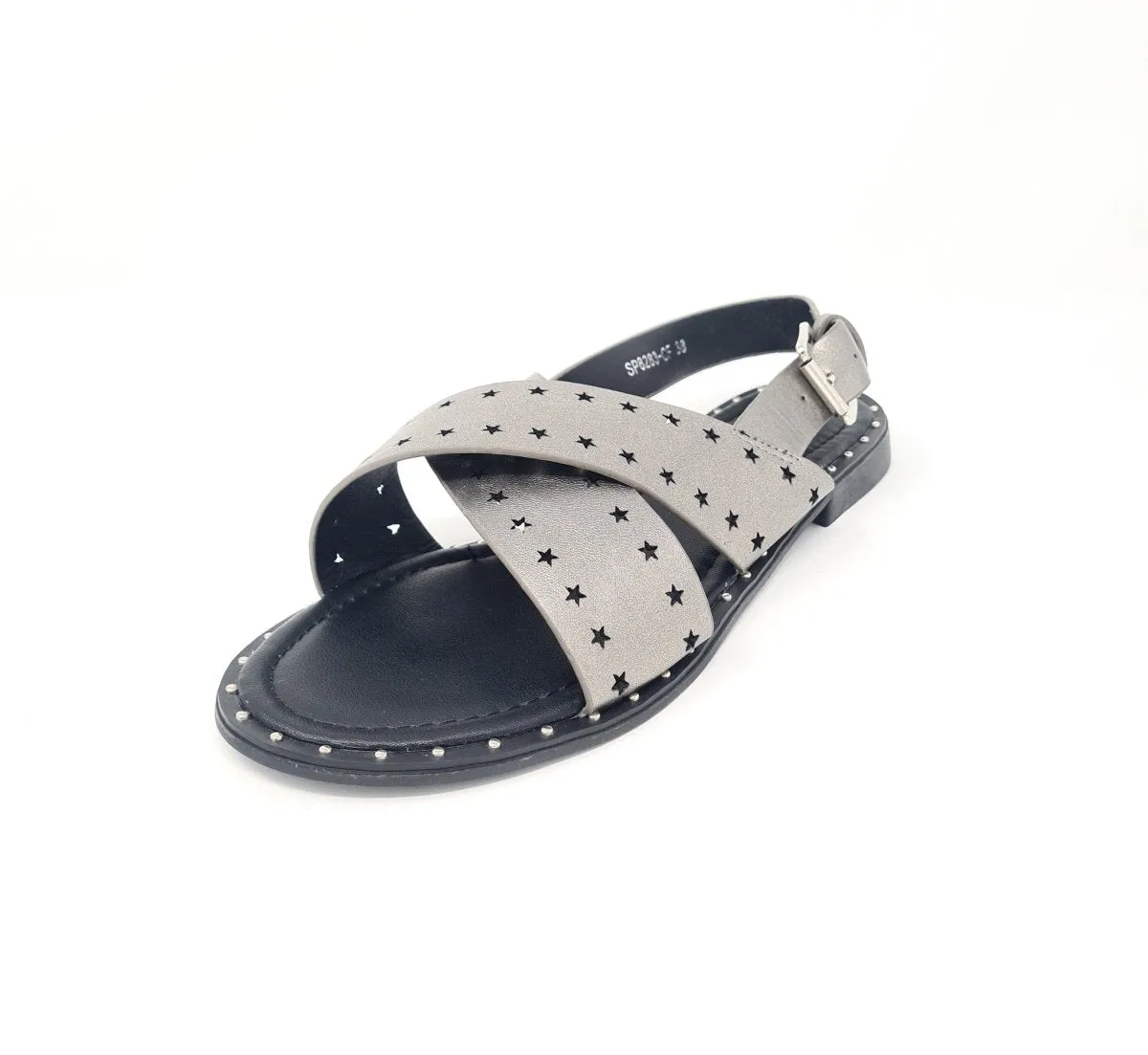 Metallic Grey Star Flat Sandals