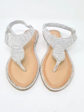 Millie & Co Silver Diamanté Crystal Flat Sandals