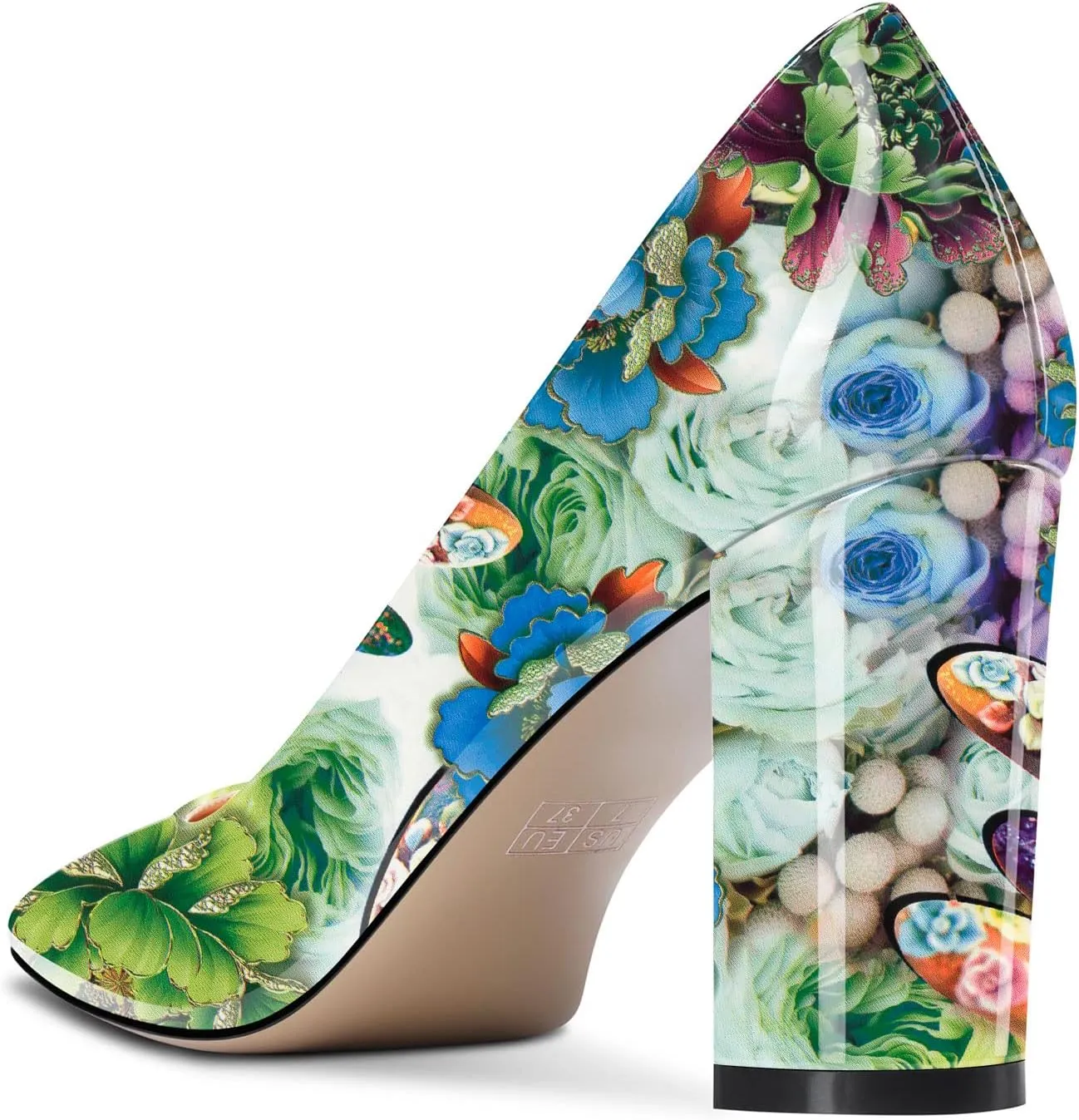 NobleOnly Women High Chunky Block Heel Square Close Toe Slip-on Pumps Classic Cute Dress Shoes 3.3 Inches Heels