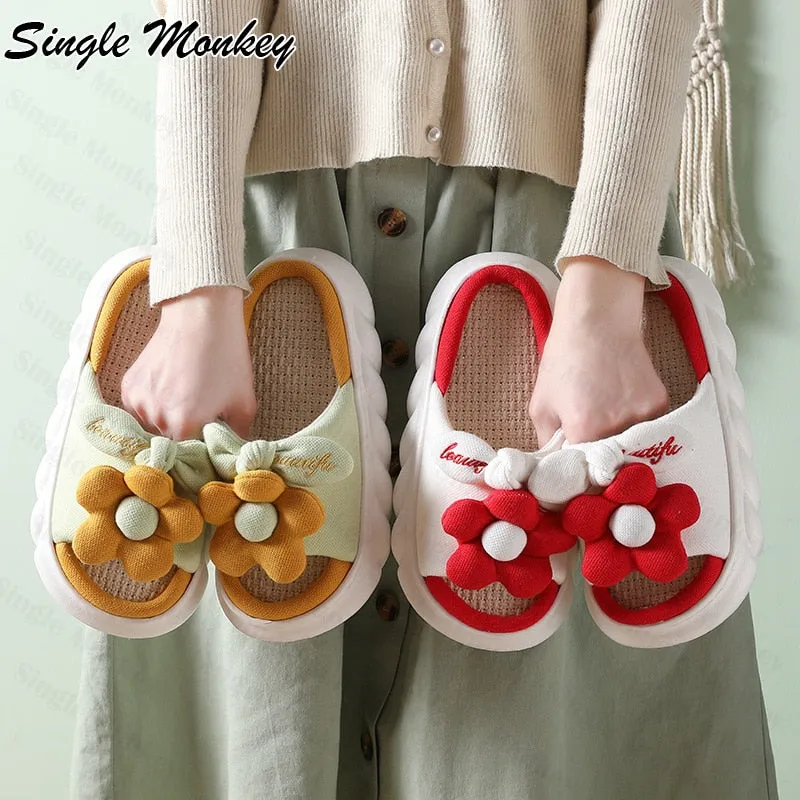 Platform Women Slippers Designer Sweet Cotton Home Shoes 2022 Summer Casual Flip-flops Indoor Thick Slides Women Shoes Sandals