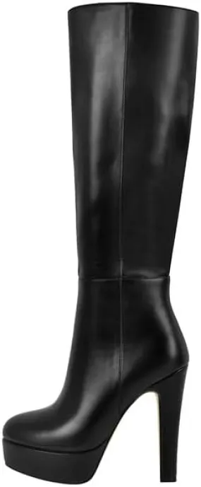 Richealnana Women's Platform Stiletto Heel Side Zipper Knee High Boots Solid Long Boots