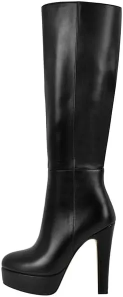 Richealnana Women's Platform Stiletto Heel Side Zipper Knee High Boots Solid Long Boots