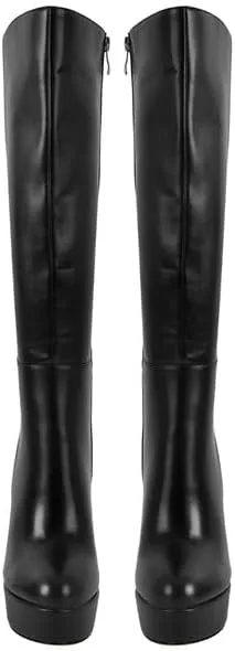 Richealnana Women's Platform Stiletto Heel Side Zipper Knee High Boots Solid Long Boots