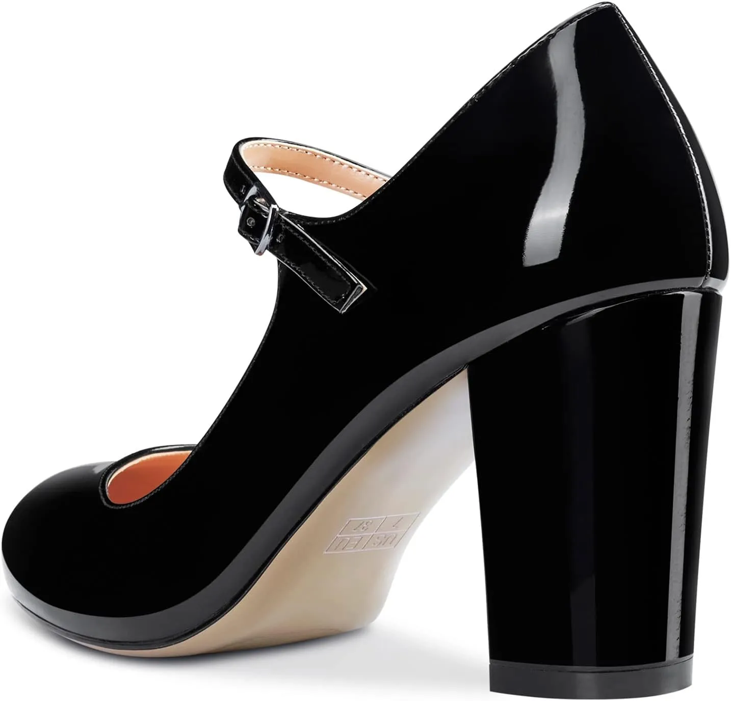 Saekcted Women Chunky Heel Pumps Mary Jane High Heels Round-Toe Shoes Dinner Wedding Pump 3Inch Block Heels