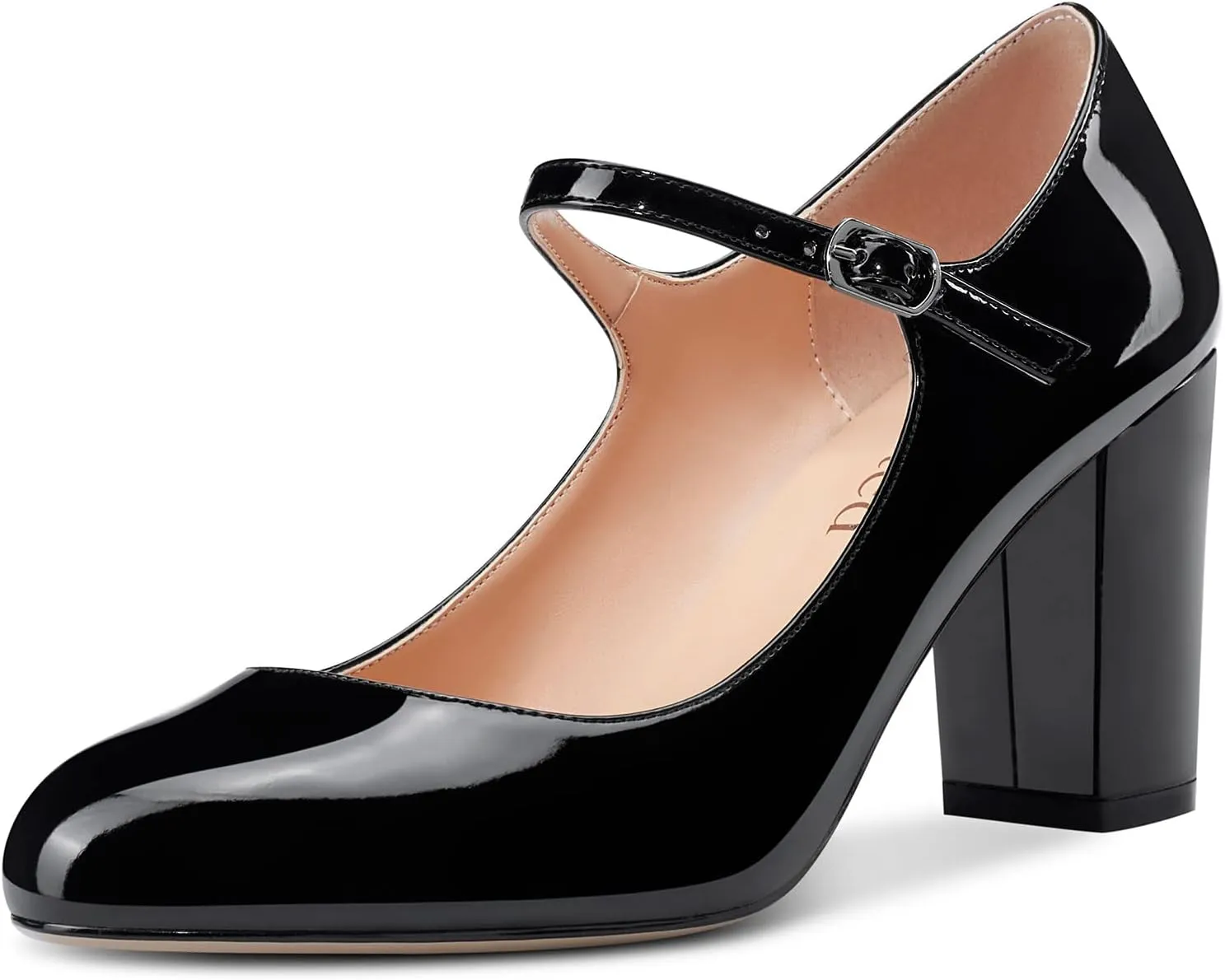 Saekcted Women Chunky Heel Pumps Mary Jane High Heels Round-Toe Shoes Dinner Wedding Pump 3Inch Block Heels
