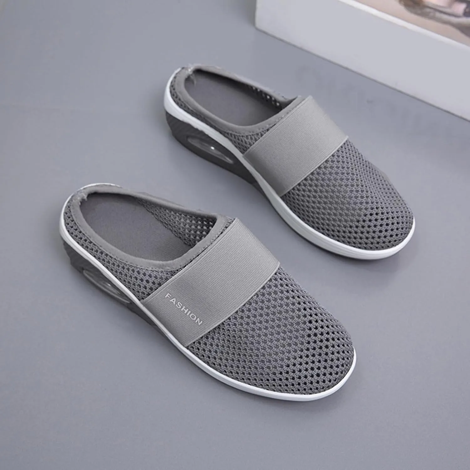 Sandals for Women 2025 Backless Walking Sneakers Air-Cushion Slip-on Walking Shoes Summer Mesh Air Cushion Orthopedic Diabetic Shoes with Arch-Support for Women 2025