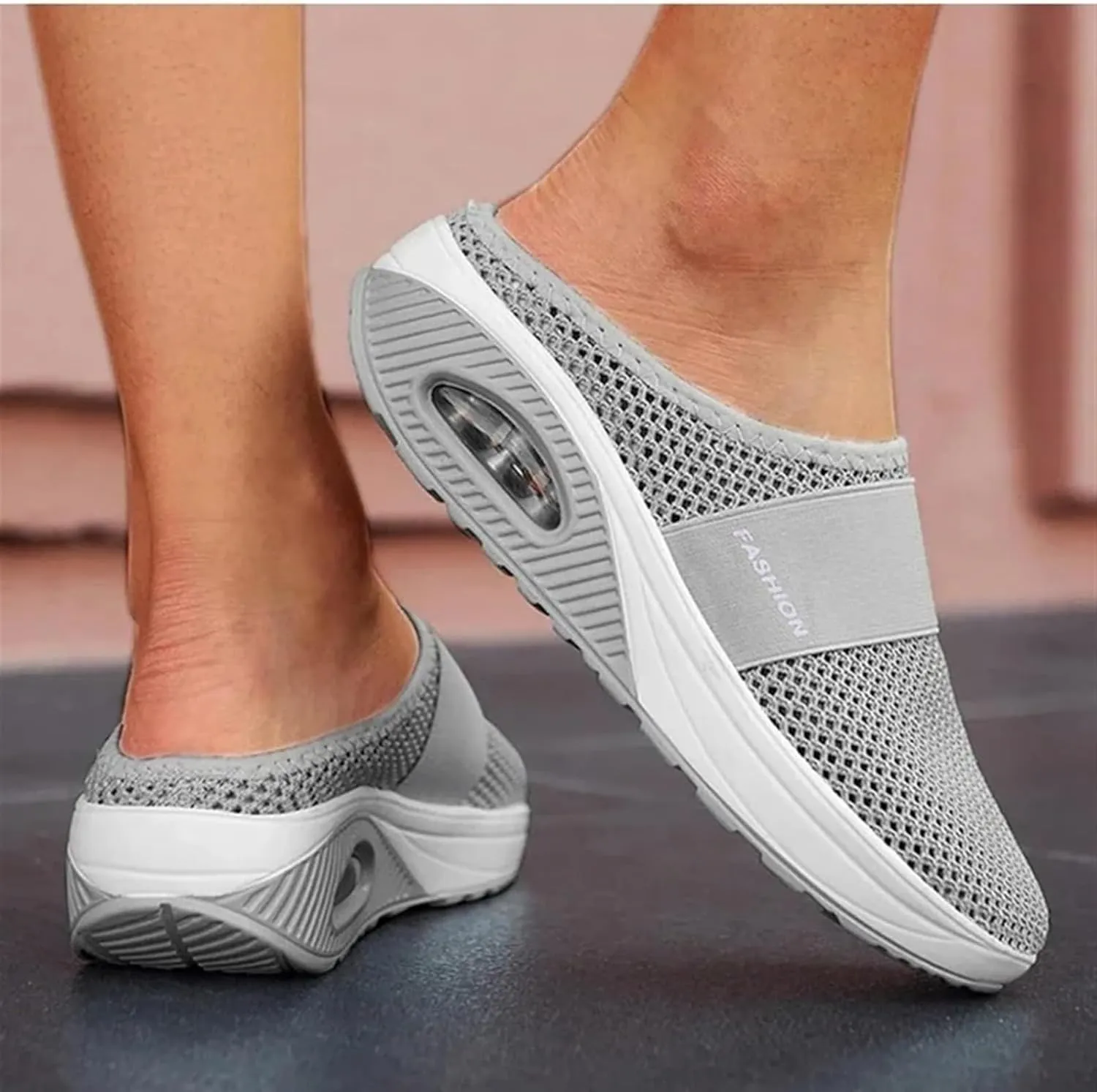 Sandals for Women 2025 Backless Walking Sneakers Air-Cushion Slip-on Walking Shoes Summer Mesh Air Cushion Orthopedic Diabetic Shoes with Arch-Support for Women 2025