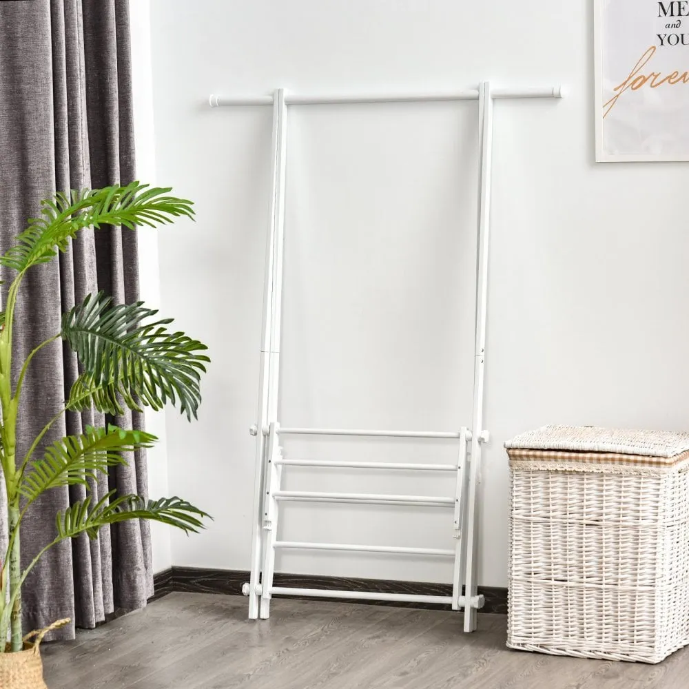 Steel Freestanding Clothes Rail w/ 2 Shelves White