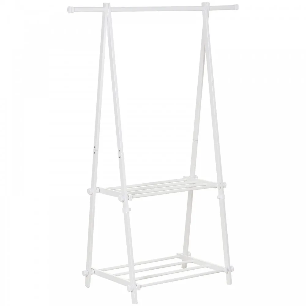 Steel Freestanding Clothes Rail w/ 2 Shelves White