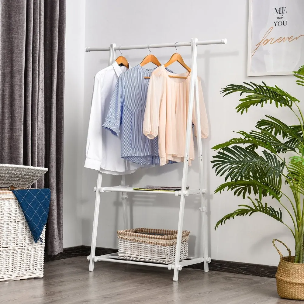 Steel Freestanding Clothes Rail w/ 2 Shelves White
