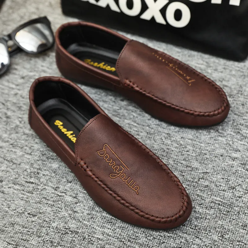 Summer new men's loafers 2024 driving casual leather shoes soft sole one pedal men's trend street shooting Internet celebrity shoes