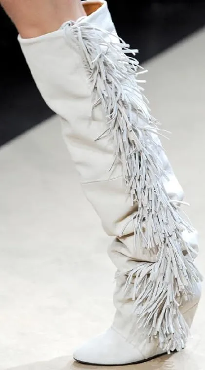 Vertundy Women's Fringe Suede Wedge Knee High Boots Pointed Toe Platform Calf Long Boots