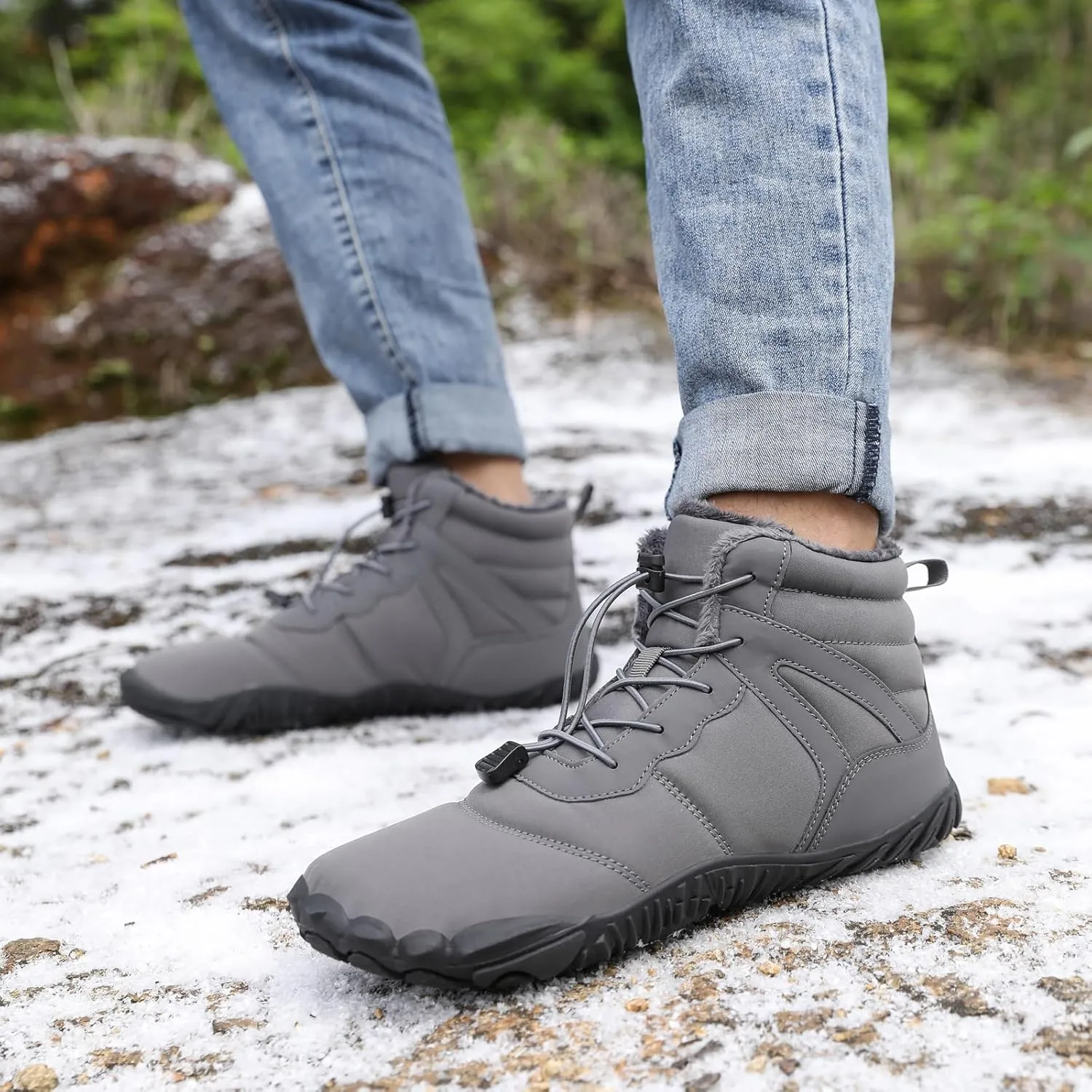 Winter Snow Boots for Women Wide Toe Box Barefoot Shoes Warm Fur Lined Waterproof Boots Zero Drop Sole Sneakers