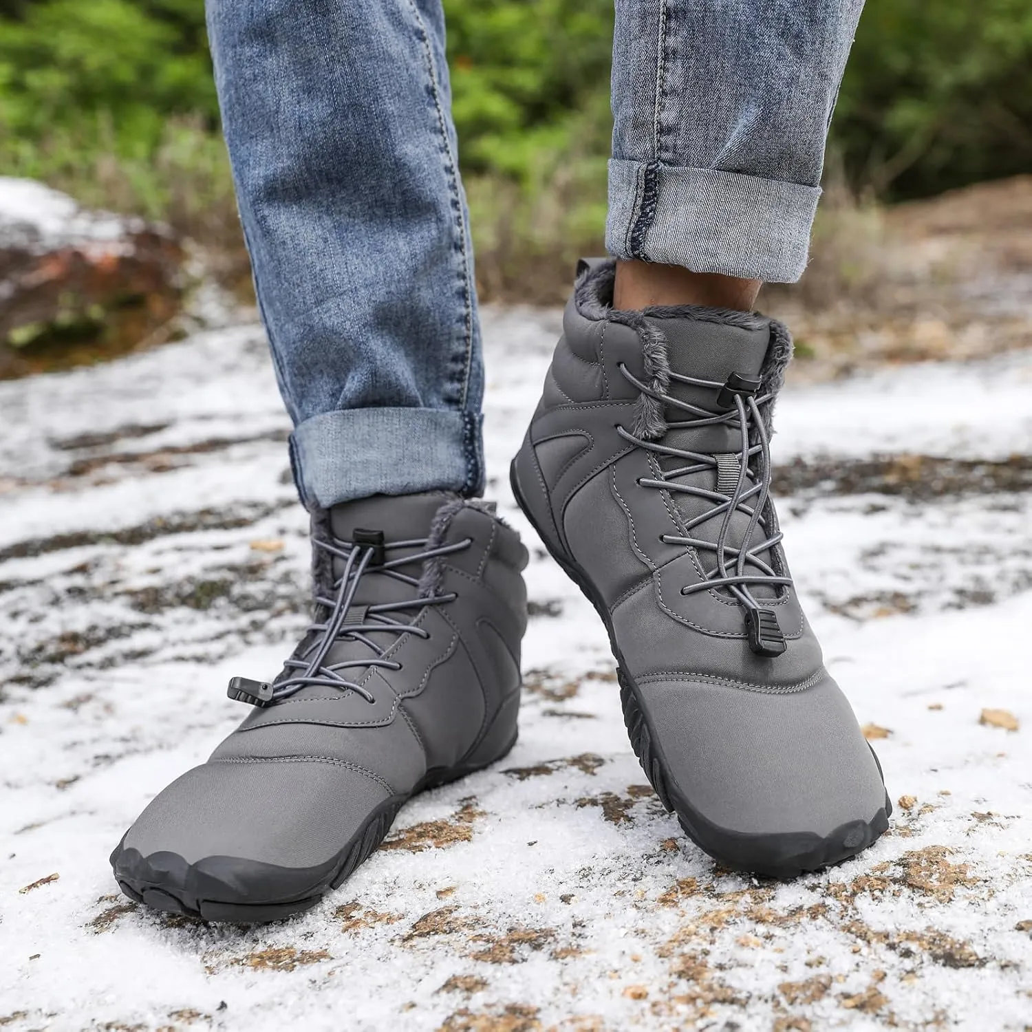 Winter Snow Boots for Women Wide Toe Box Barefoot Shoes Warm Fur Lined Waterproof Boots Zero Drop Sole Sneakers