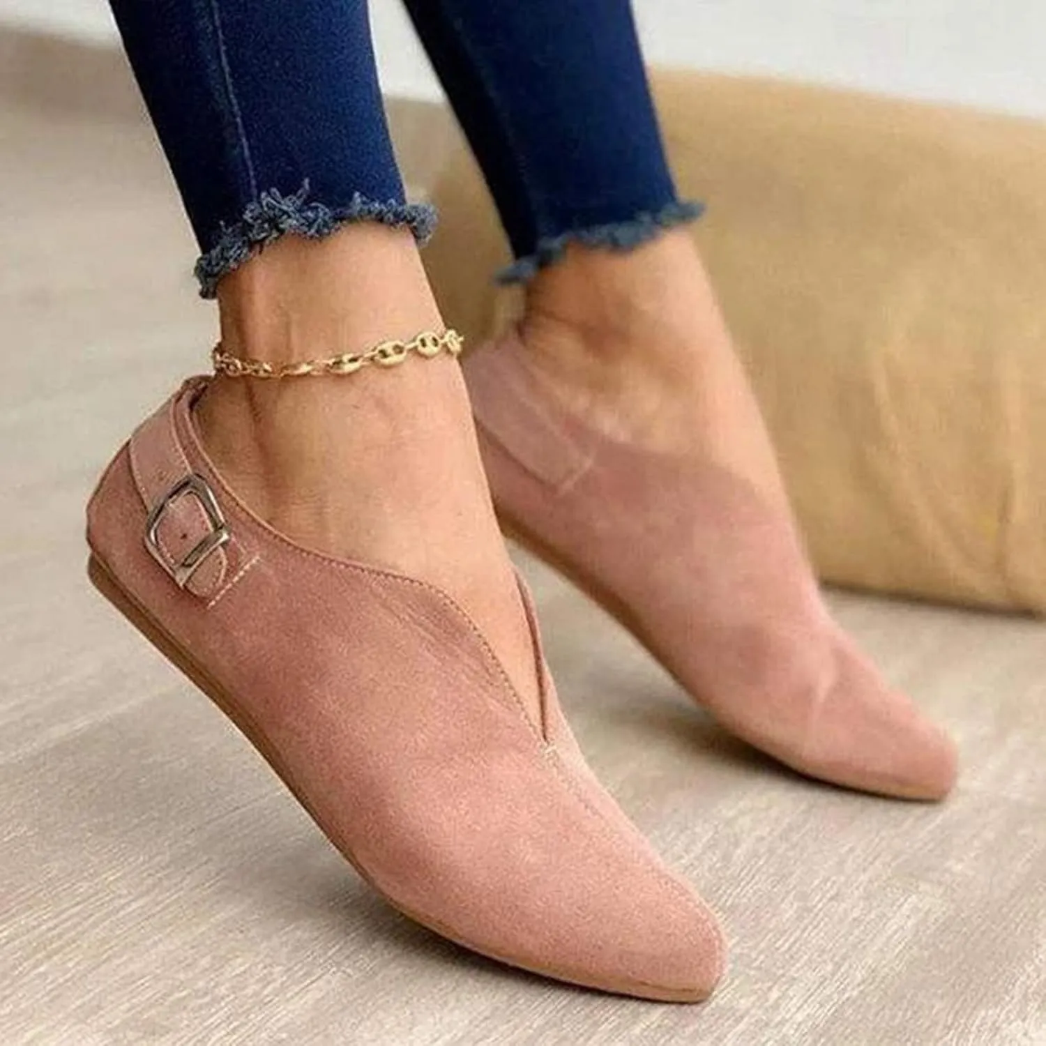 Women PU Leather Flat Shoes Slip On Flat Shallow Comfort Casual Single Shoes Dress Shoes