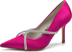 Women's Classic Closed Pointed Toe Stiletto High Heels Pumps Shoes for Party Evening Wedding,Rose red,10