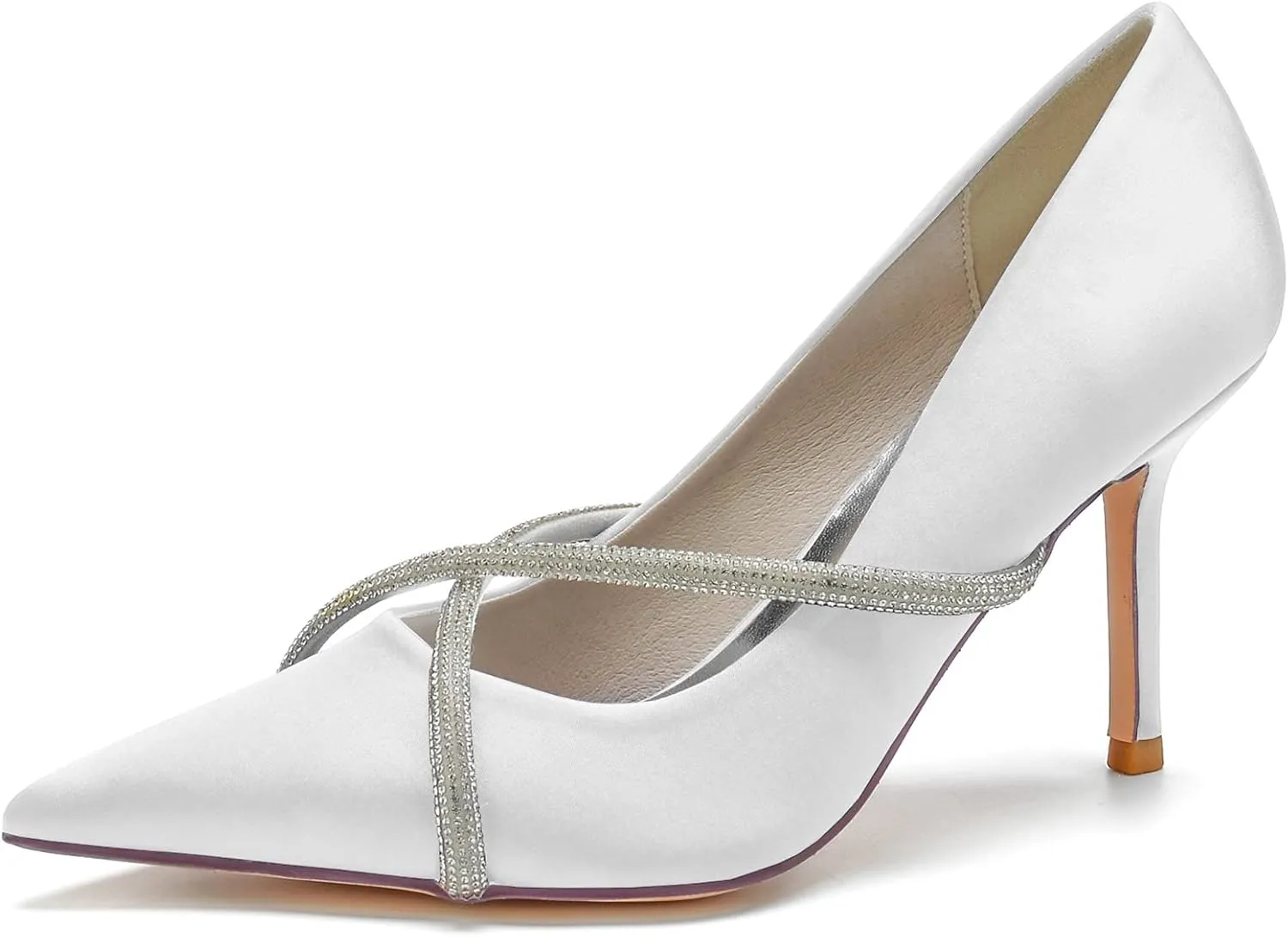 Women's Classic Closed Pointed Toe Stiletto High Heels Pumps Shoes for Party Evening Wedding,White,5