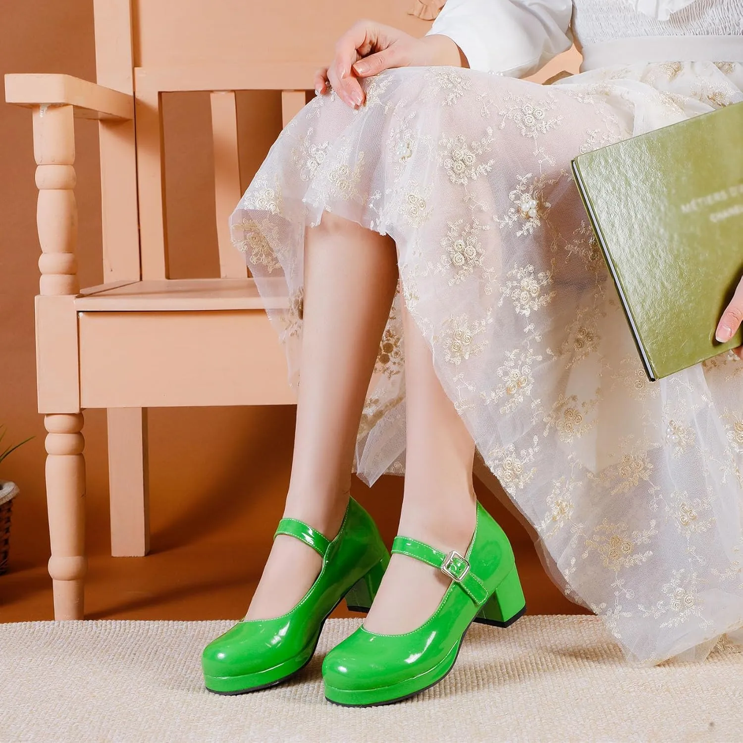 Womens Lolita Shoes Patent Leather Mary Jane Platform Chunky Heeled Pumps