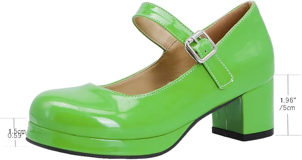 Womens Lolita Shoes Patent Leather Mary Jane Platform Chunky Heeled Pumps
