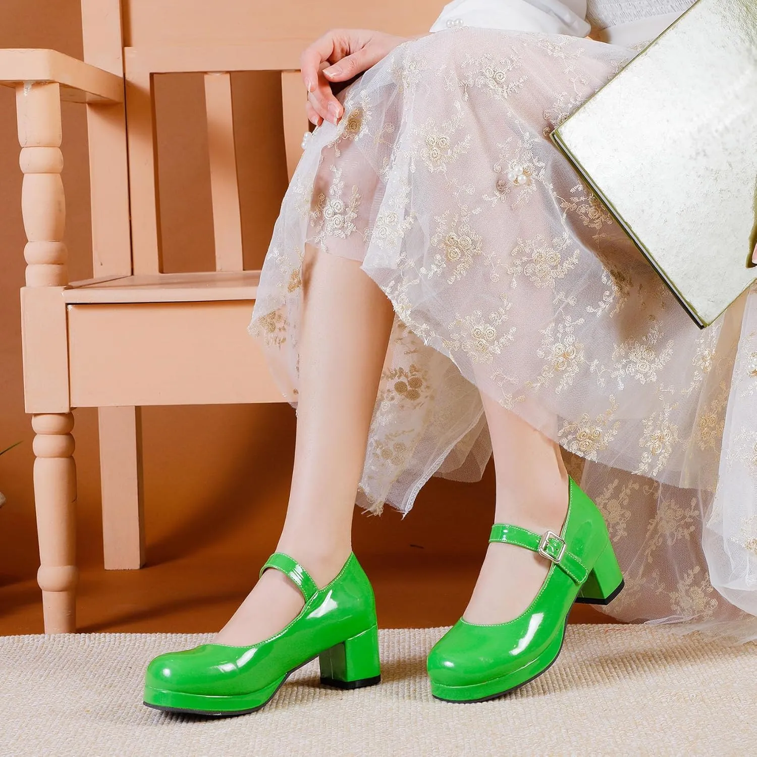 Womens Lolita Shoes Patent Leather Mary Jane Platform Chunky Heeled Pumps