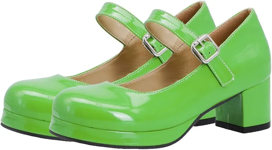 Womens Lolita Shoes Patent Leather Mary Jane Platform Chunky Heeled Pumps